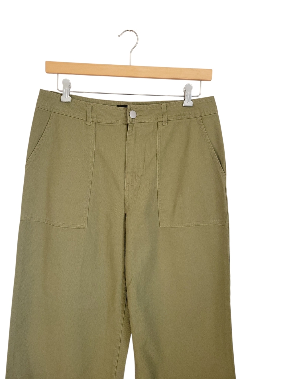 Who What Wear Olive Green Wide Leg Crop Cotton Pants Womens 14 Utility Pockets - Picture 3 of 8